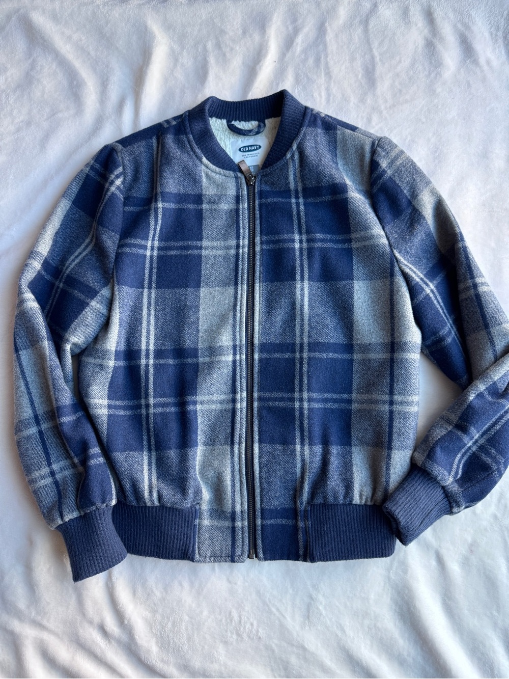 Old Navy Navy Gray Plaid Bomber Jacket